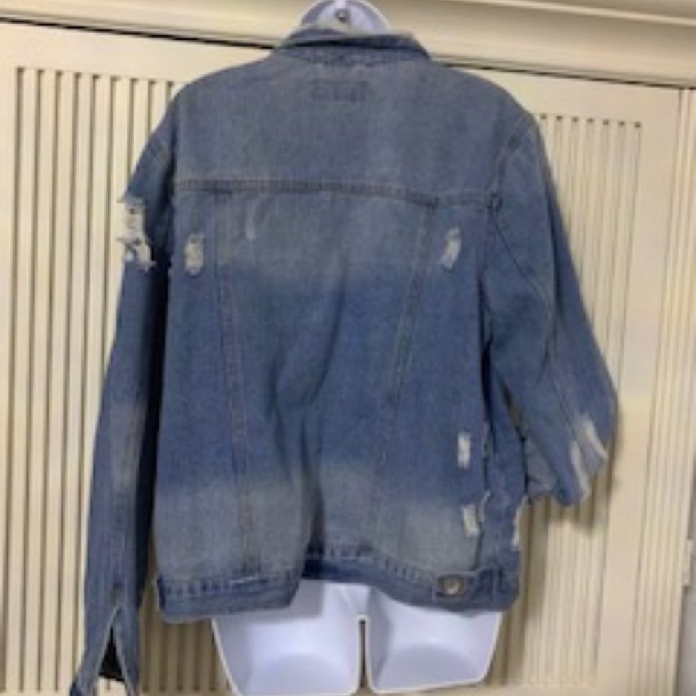 Distressed Denim Jacket- L - Picture 2 of 3